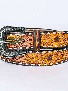 American DarlingHand-Tooled Leather Sunflower Belt Brand New Size 36